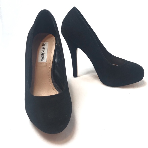 Classic Black Suede Pump Platform Heels “Traisie” - Picture 2 of 8